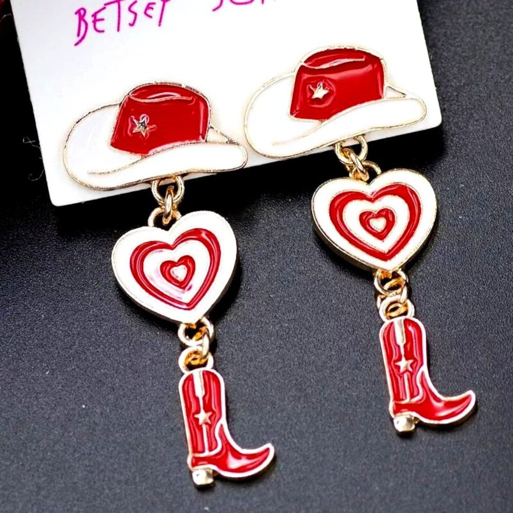 Betsey Johnson Red and Gold Cowboy Heart Earrings